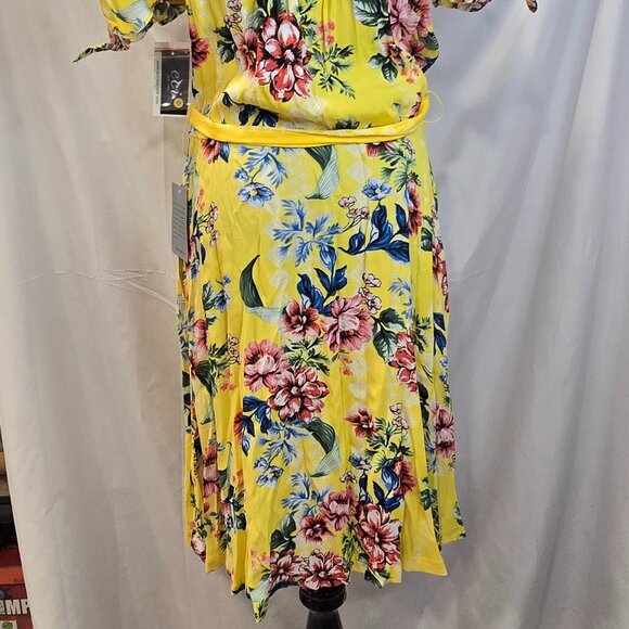 NWT eci New York Dress Yellow Floral Button-up Pockets Size 12 Matching Belt - Picture 10 of 12